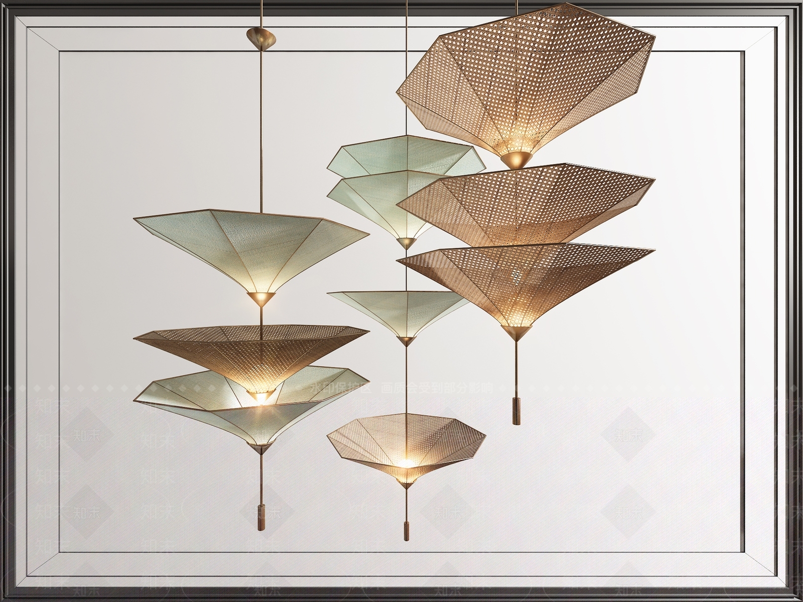 新中式藤编多层装饰吊灯3D模型下载【ID:1125561453】