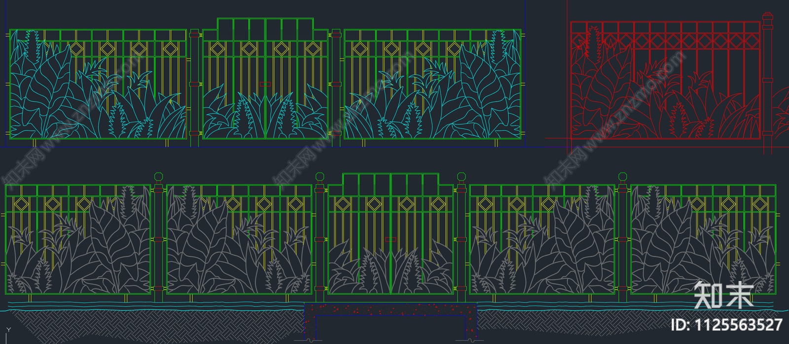 围墙栏杆cad施工图下载【ID:1125563527】