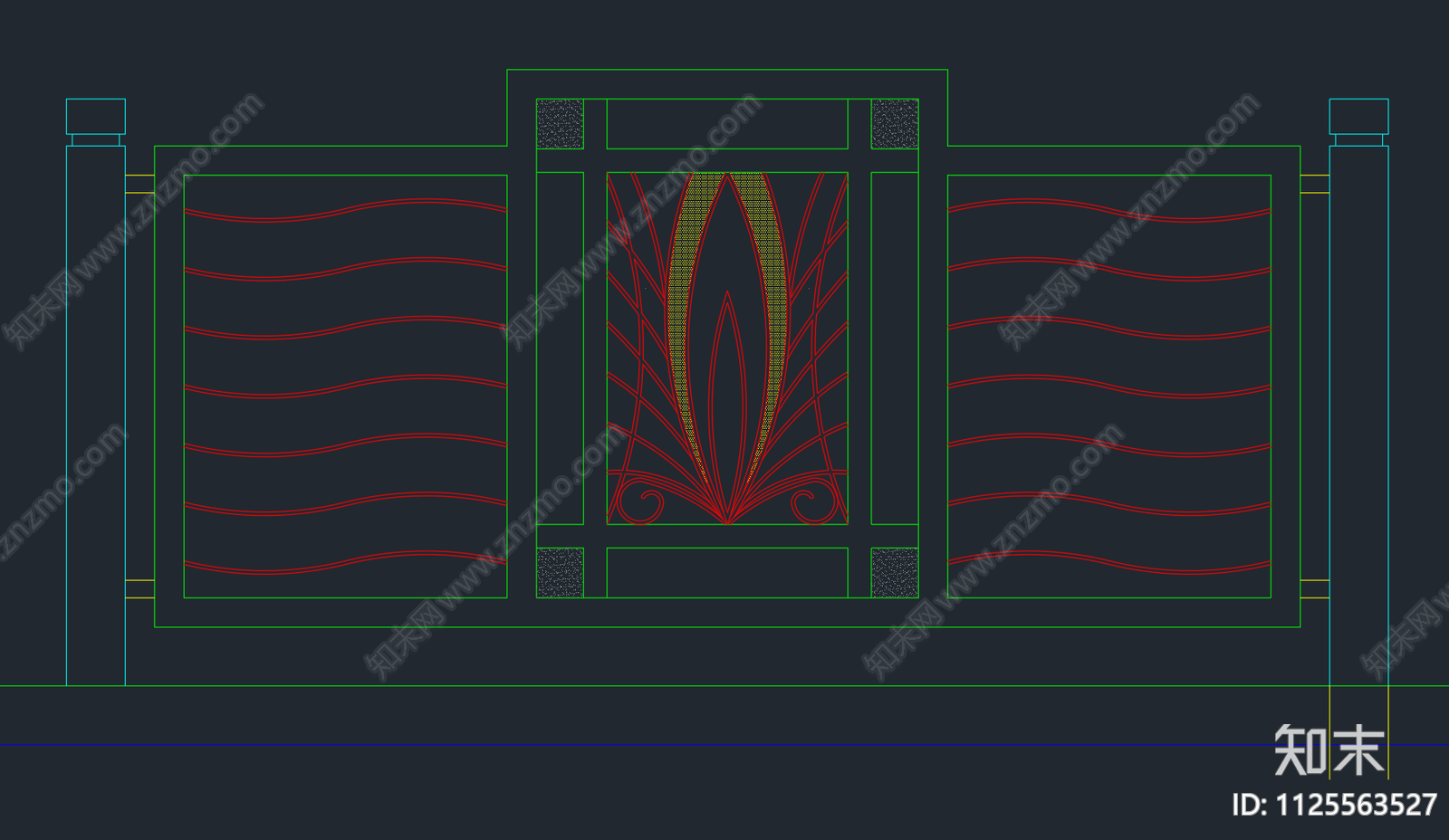 围墙栏杆cad施工图下载【ID:1125563527】