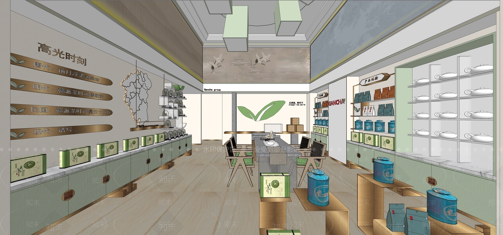 新中式茶叶店SU模型下载【ID:1125563684】