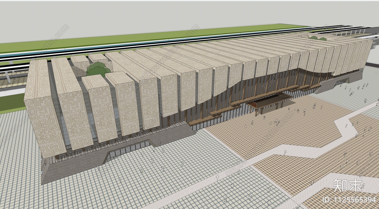 新中式火车站SU模型下载【ID:1125565394】