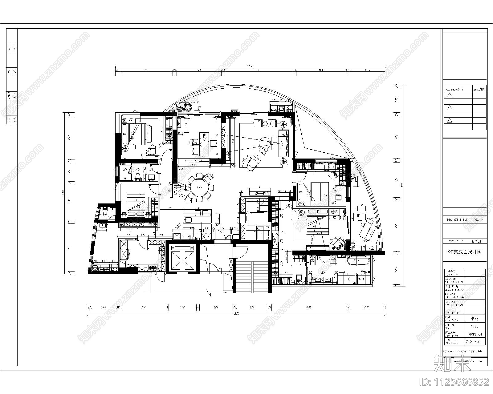 360平方大平层cad施工图下载【ID:1125666852】