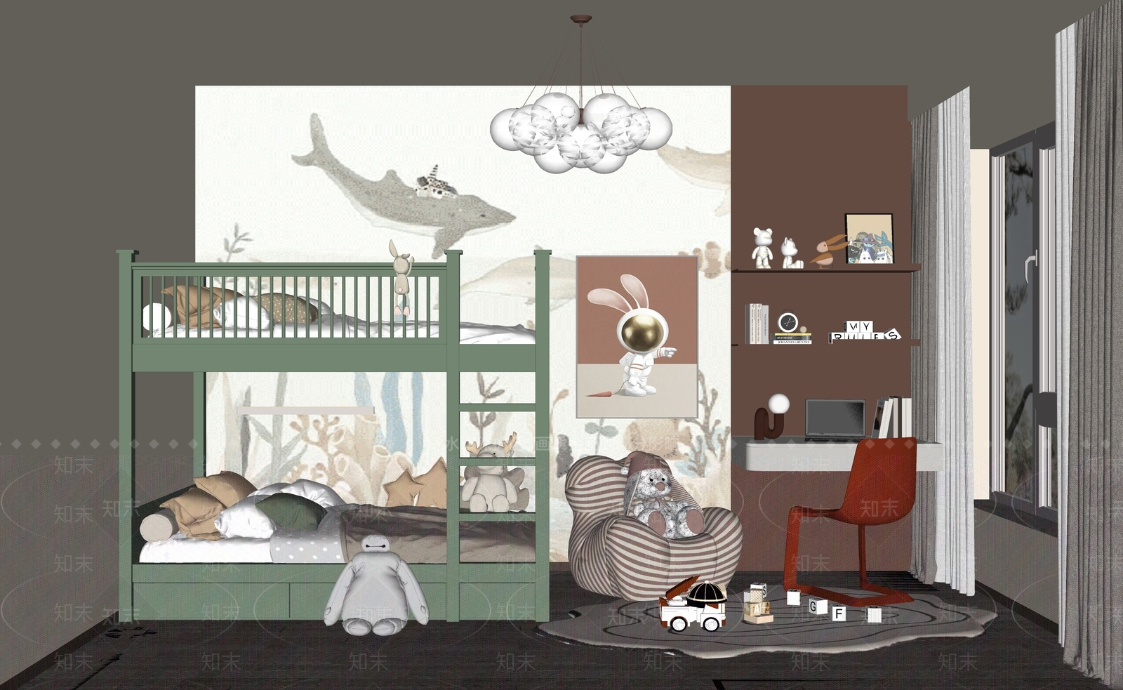 现代通用儿童房SU模型下载【ID:1125570639】