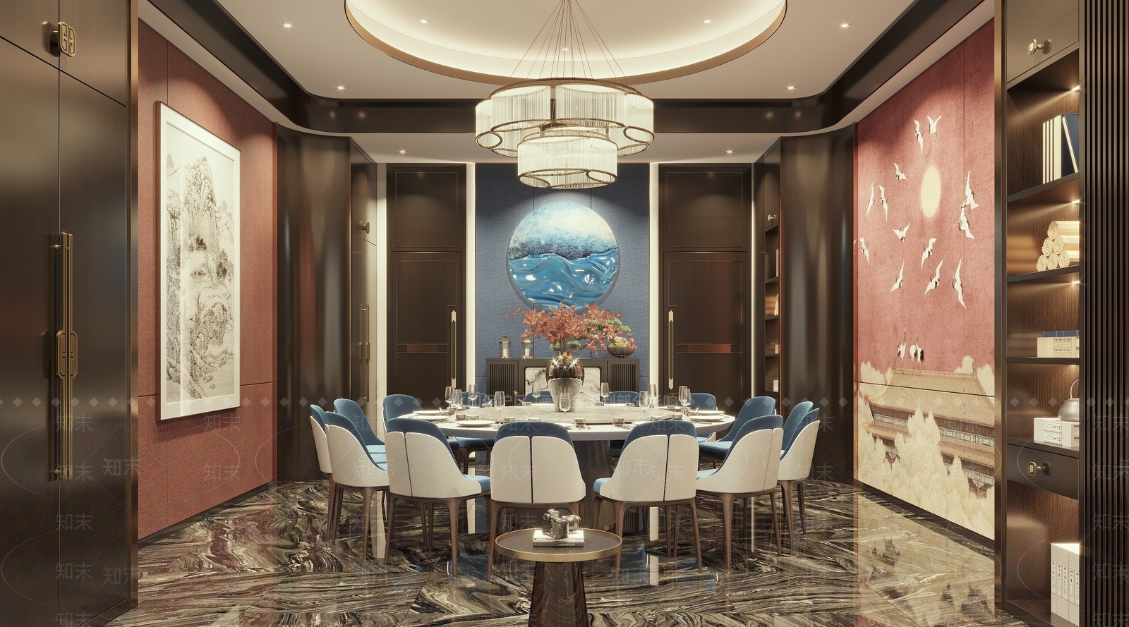 新中式餐饮包厢3D模型下载【ID:1125572789】_知末3d模型网