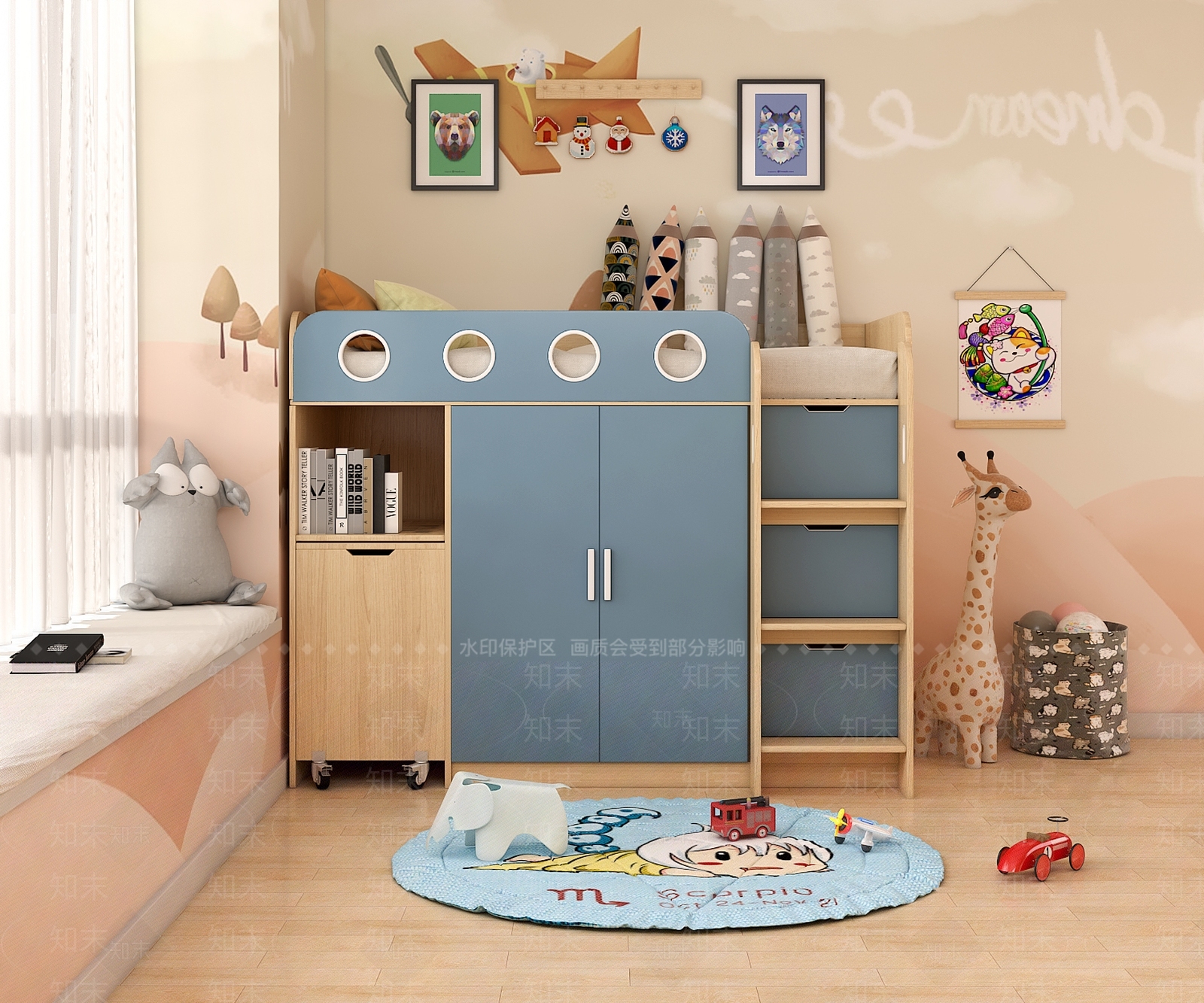 北欧上下铺儿童床3D模型下载【ID:1125574867】