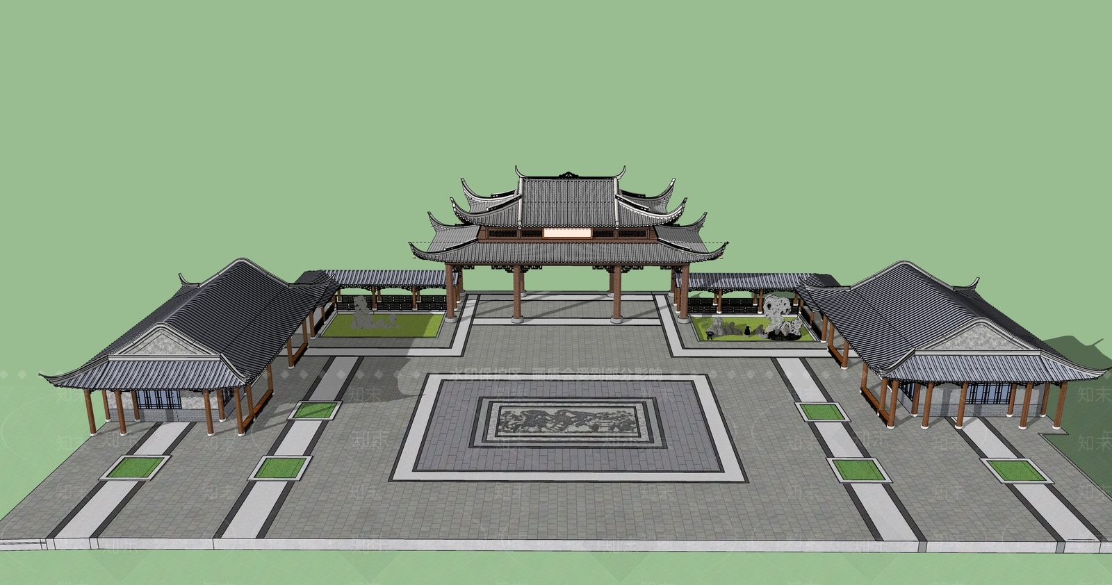 中式古建筑SU模型下载【ID:1125577950】