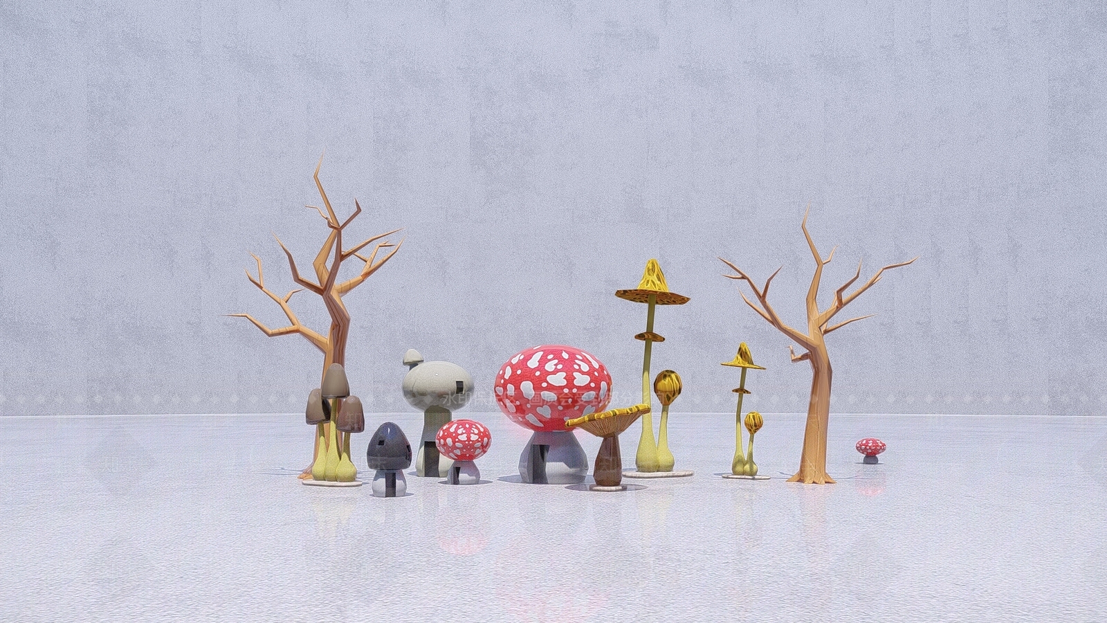 现代蘑菇雕塑小品SU模型下载【ID:1125593432】