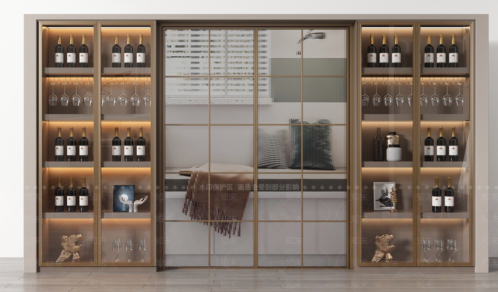 现代推拉门酒柜3D模型下载【ID:1125596935】