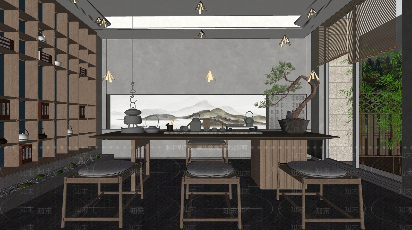 新中式茶馆SU模型下载【ID:1125599626】