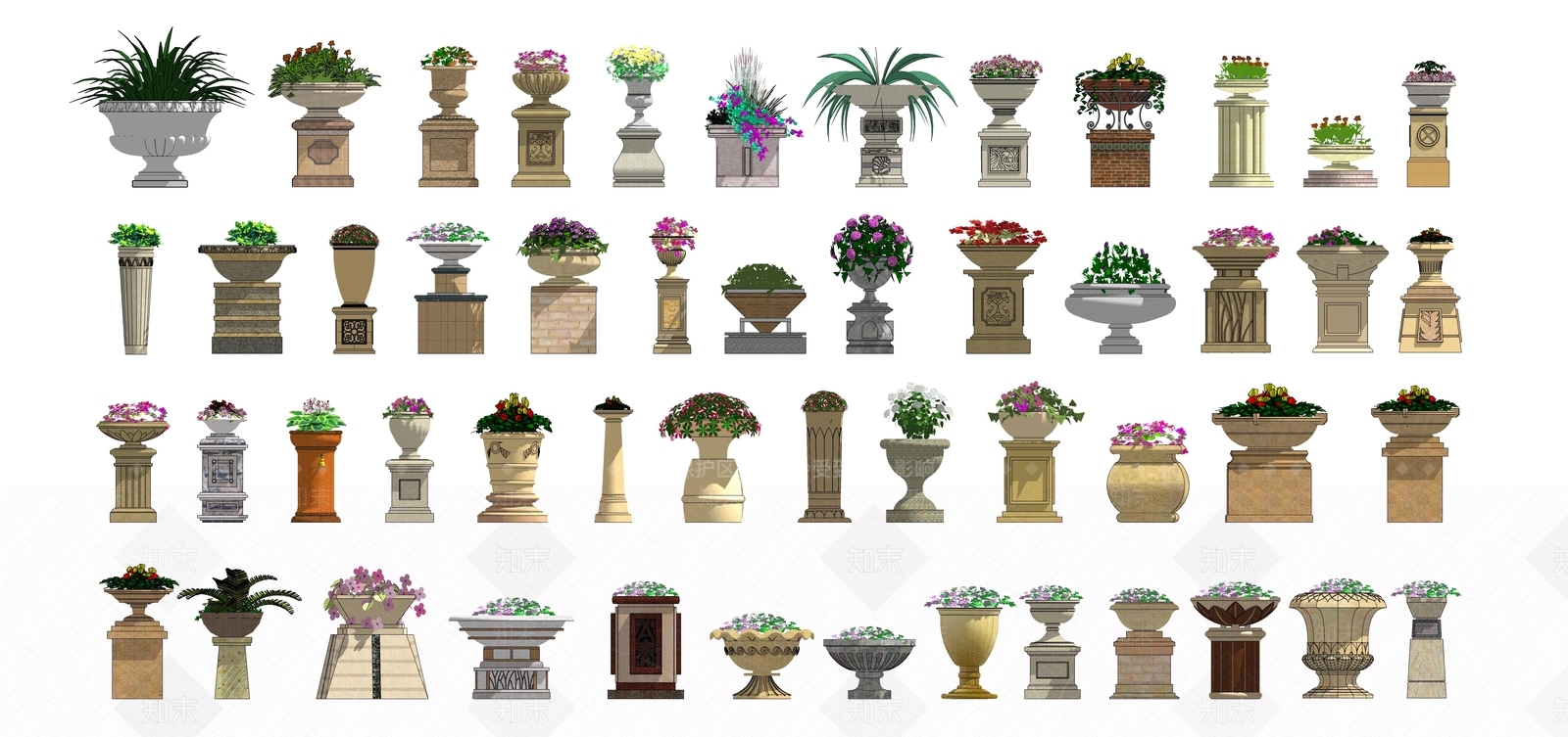 欧式花钵SU模型下载【ID:1125600147】