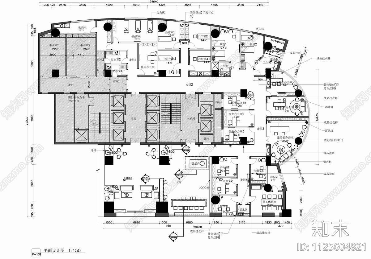 600㎡私人医院CAD施工图cad施工图下载【ID:1125604821】