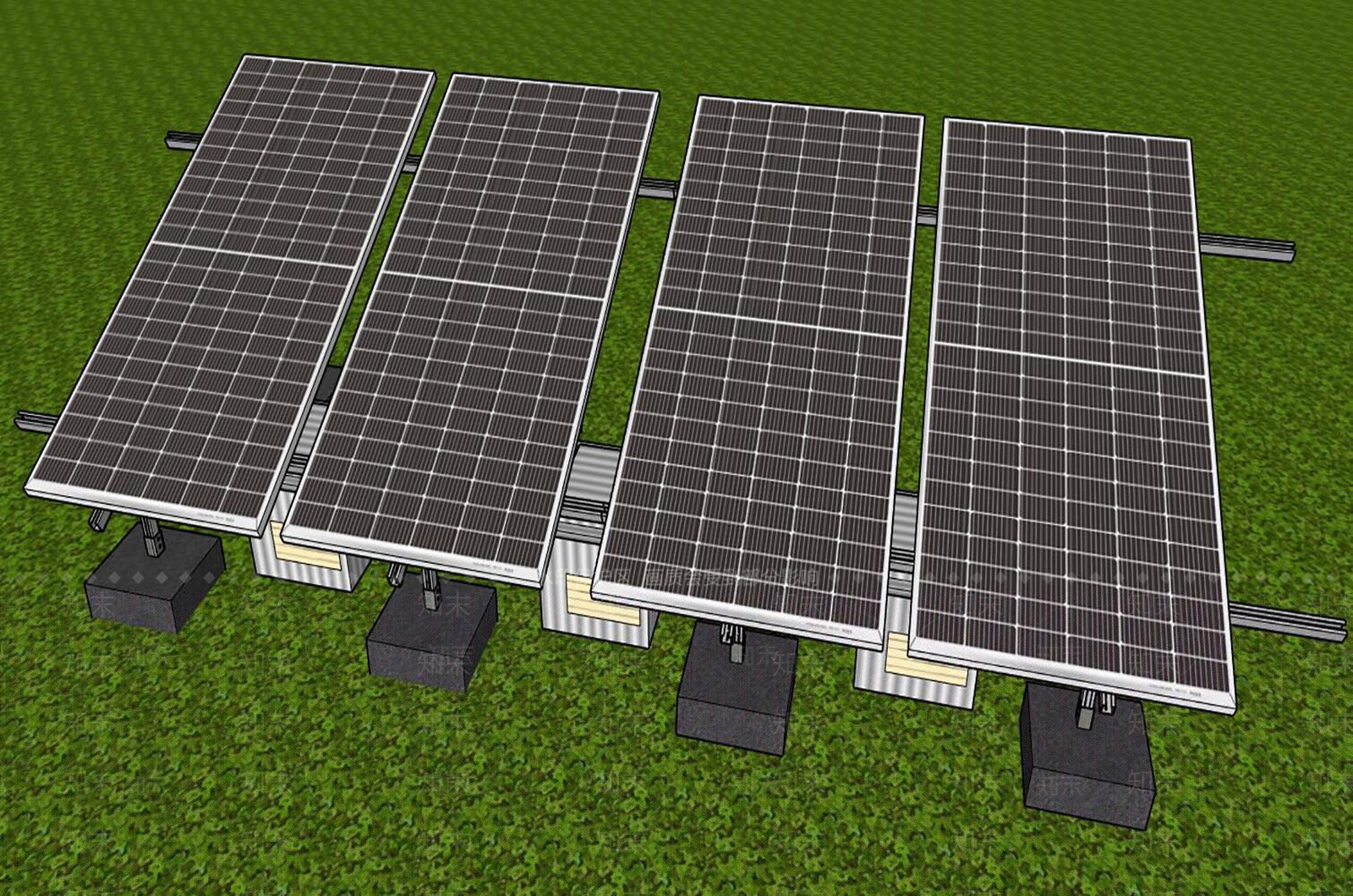 太阳能板屋顶光伏发电板车棚支架SU模型下载【ID:1125605428】