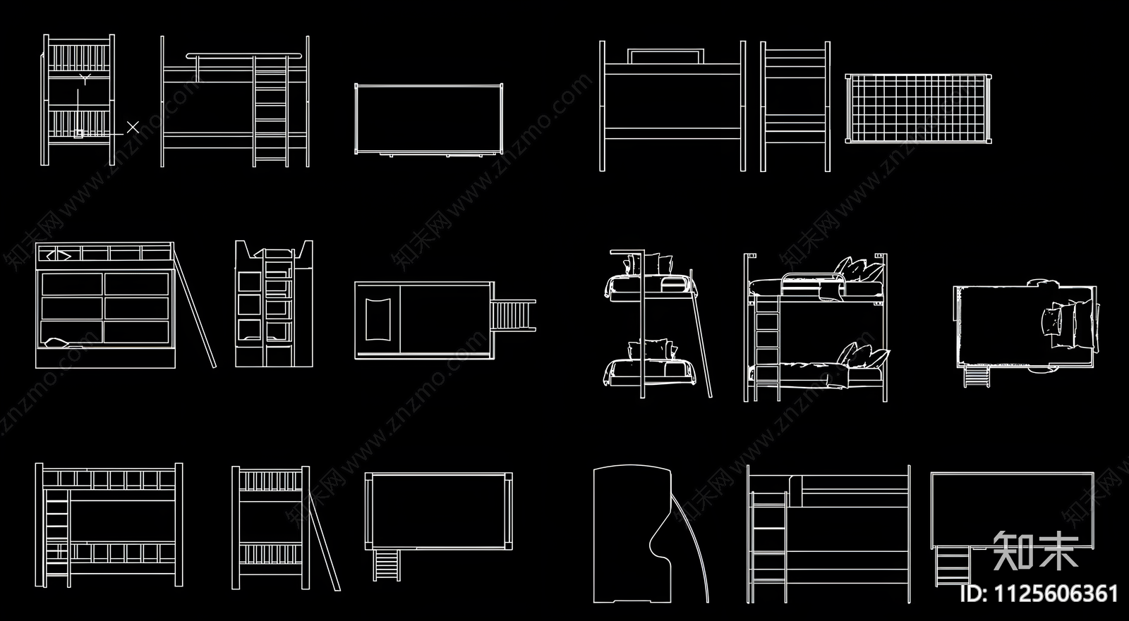 双层床上下床CAD施工图下载【ID:1125606361】