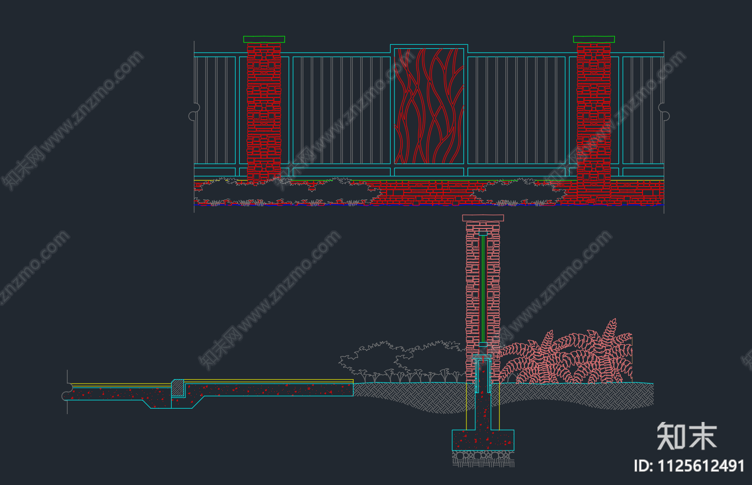 围墙围栏cad施工图下载【ID:1125612491】