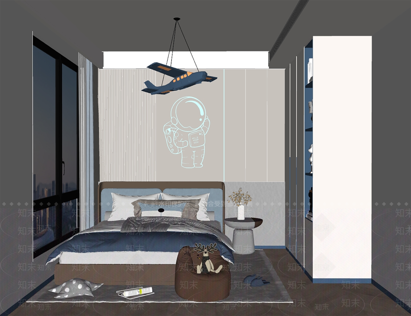 现代男孩房SU模型下载【ID:1125619009】