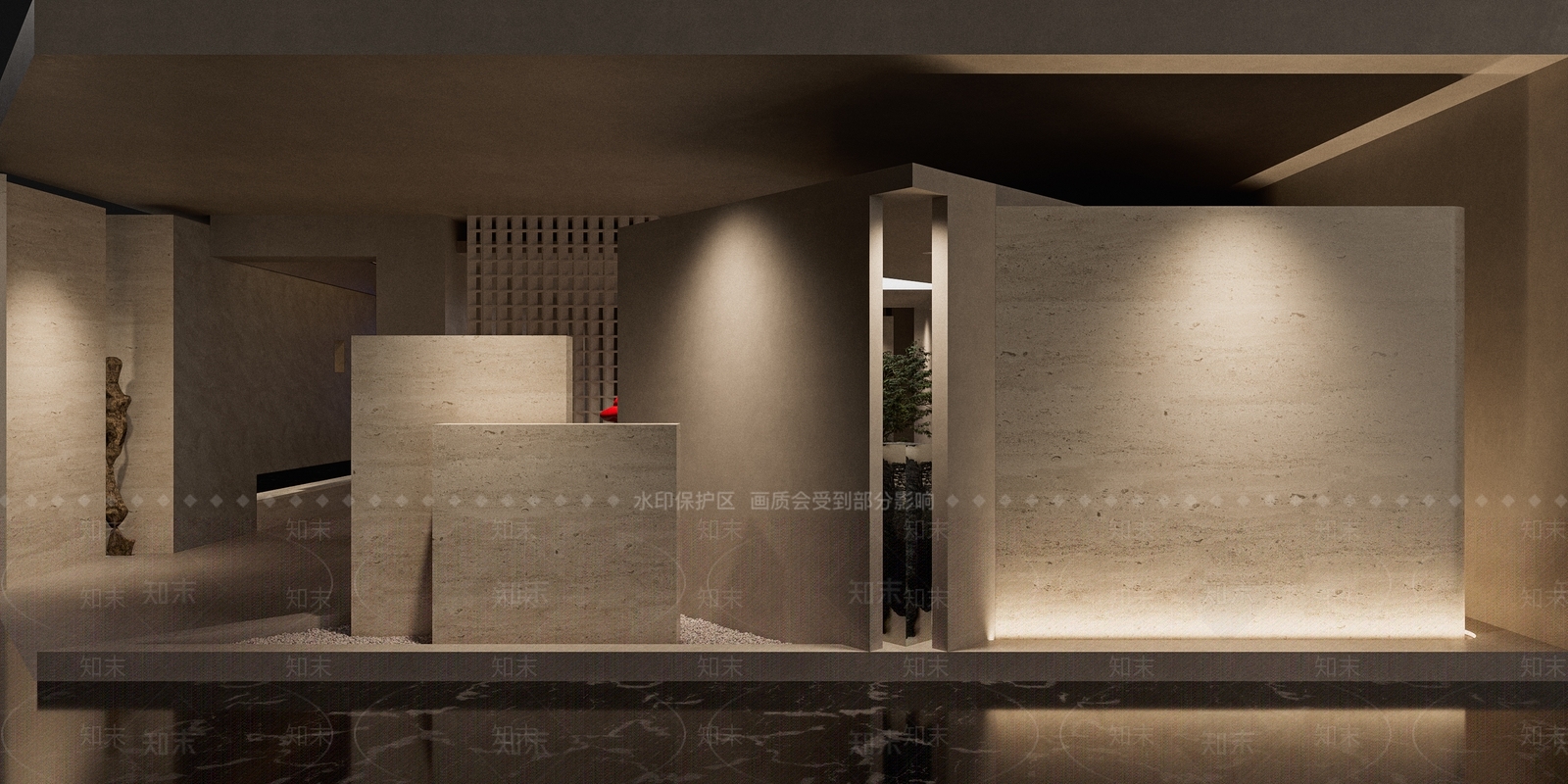 侘寂风瓷砖展厅3D模型下载【ID:1125628132】