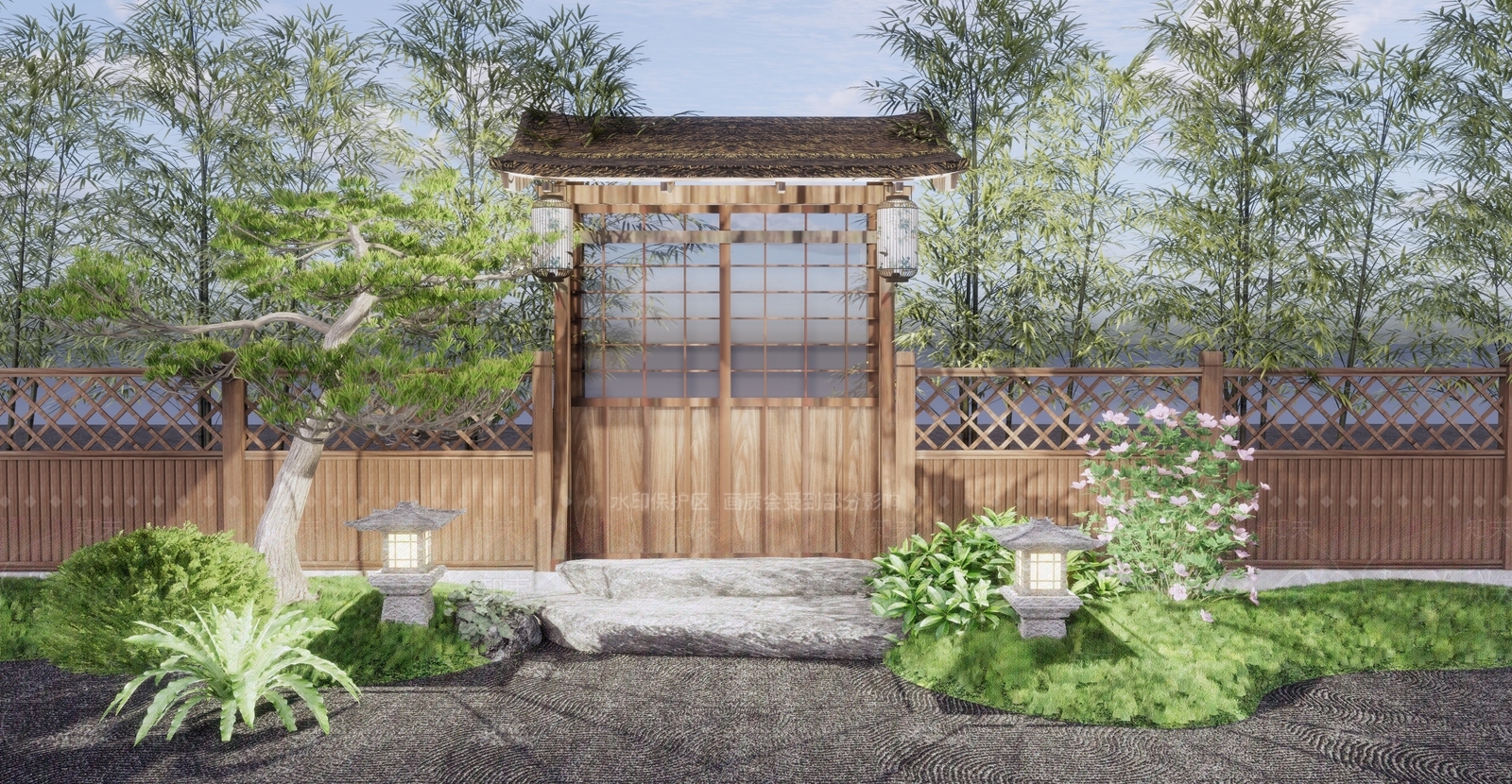 日式和风禅意庭院门SU模型下载【ID:1125631464】_知末su模型网
