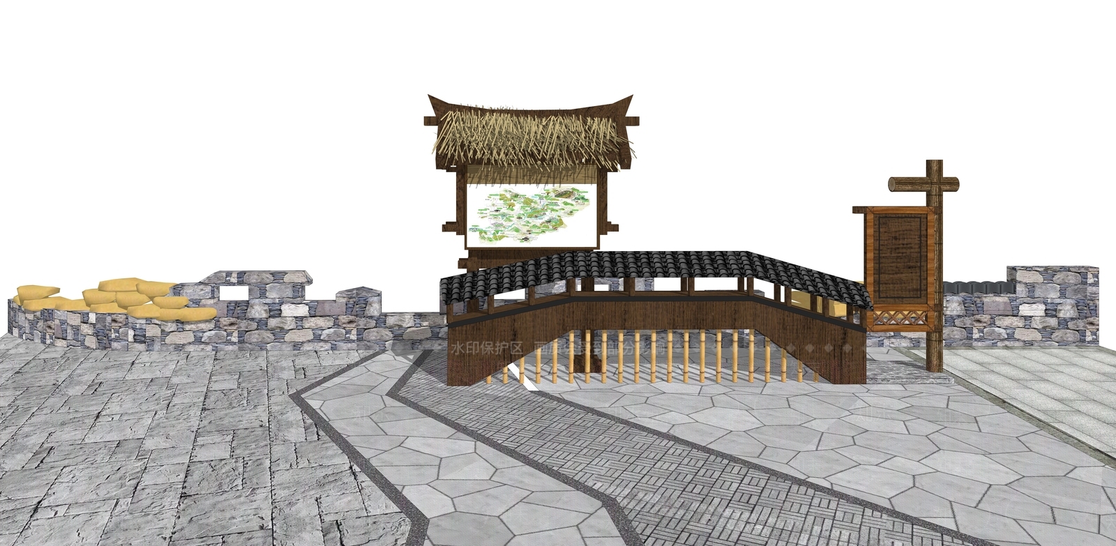 新中式乡村小品SU模型下载【ID:1125633838】