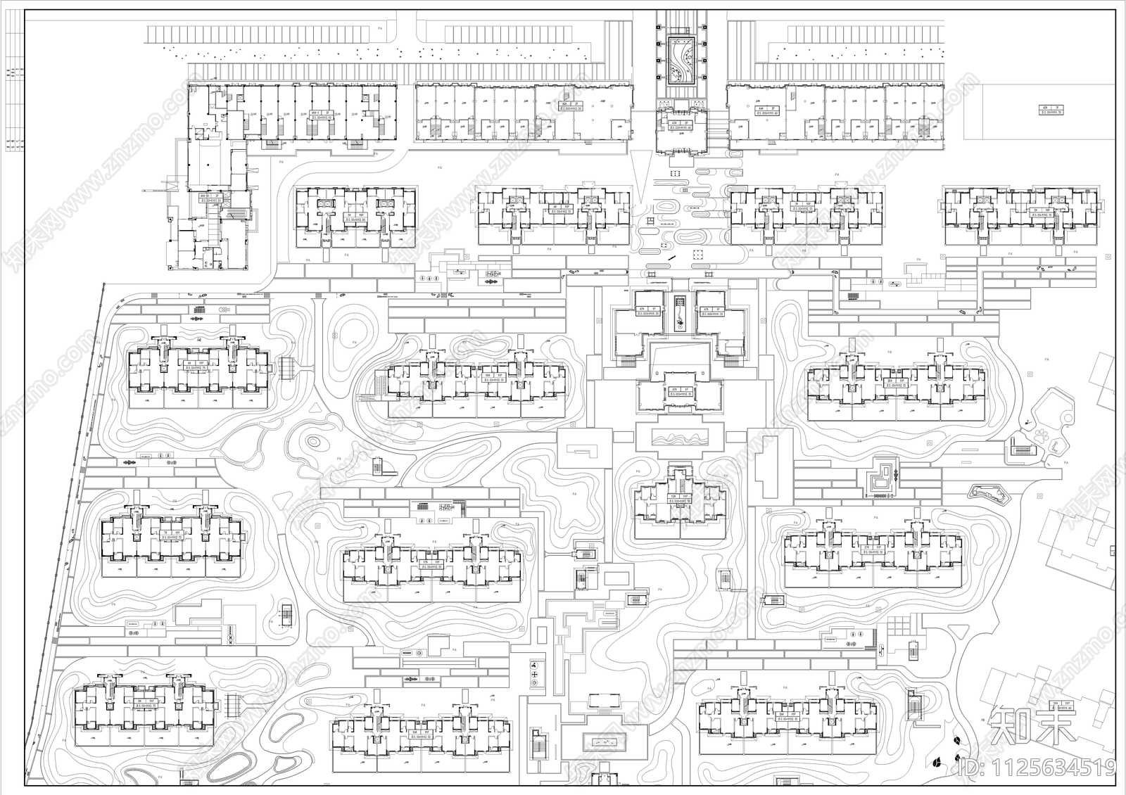 现代简约住宅大区景观方案cad施工图下载【ID:1125634519】