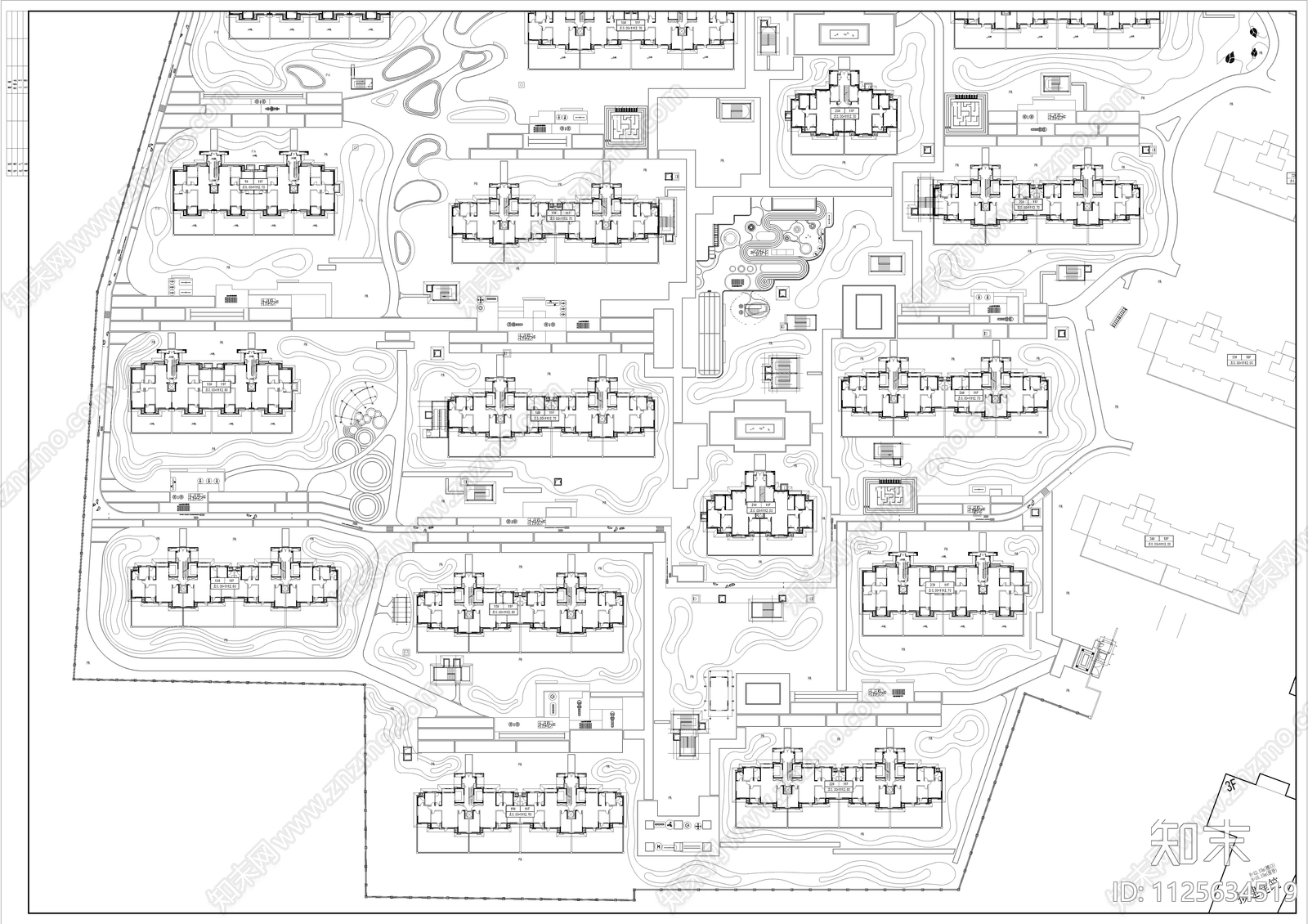 现代简约住宅大区景观方案cad施工图下载【ID:1125634519】