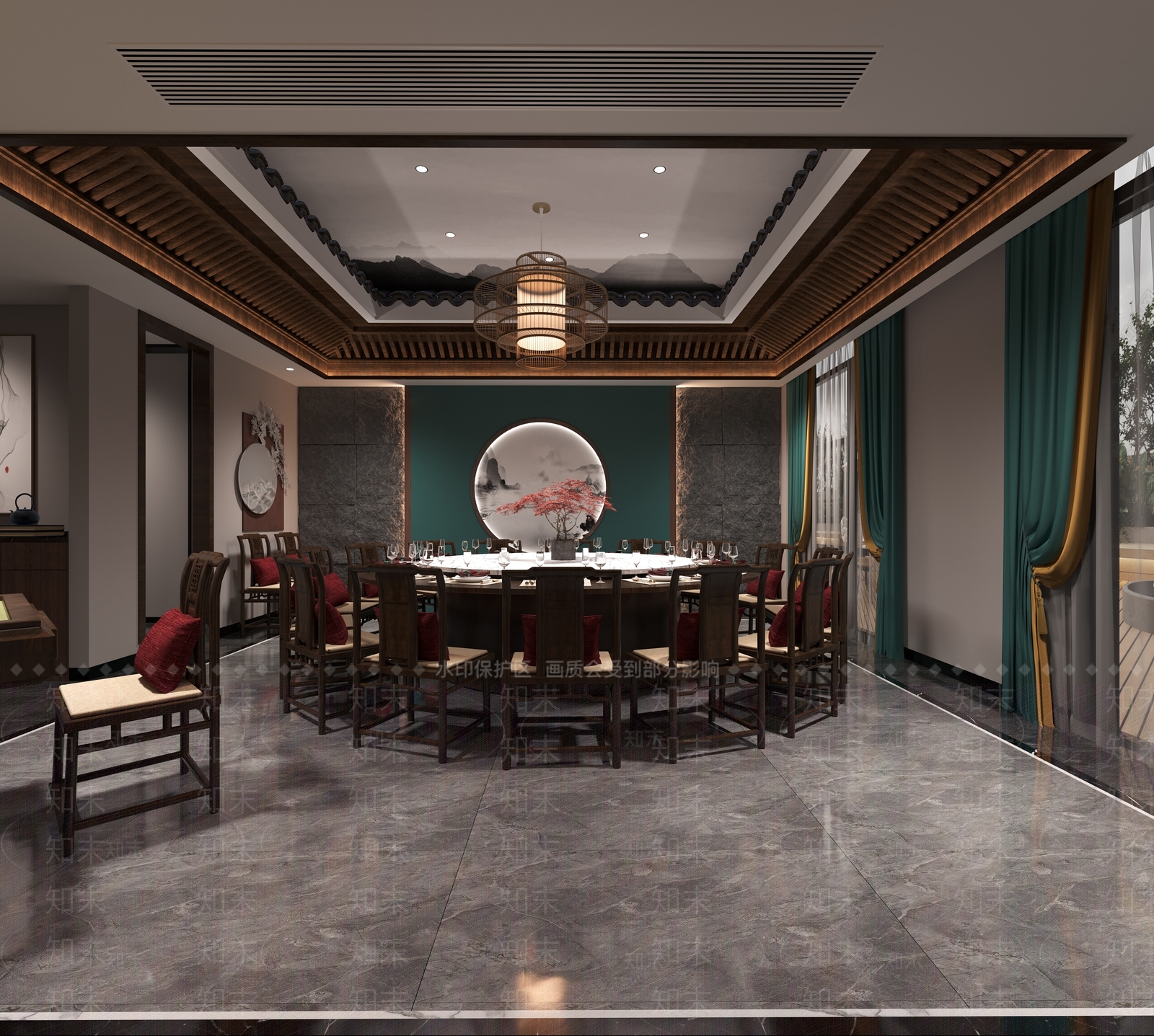 新中式包间3D模型下载【ID:1125650132】_知末3d模型网