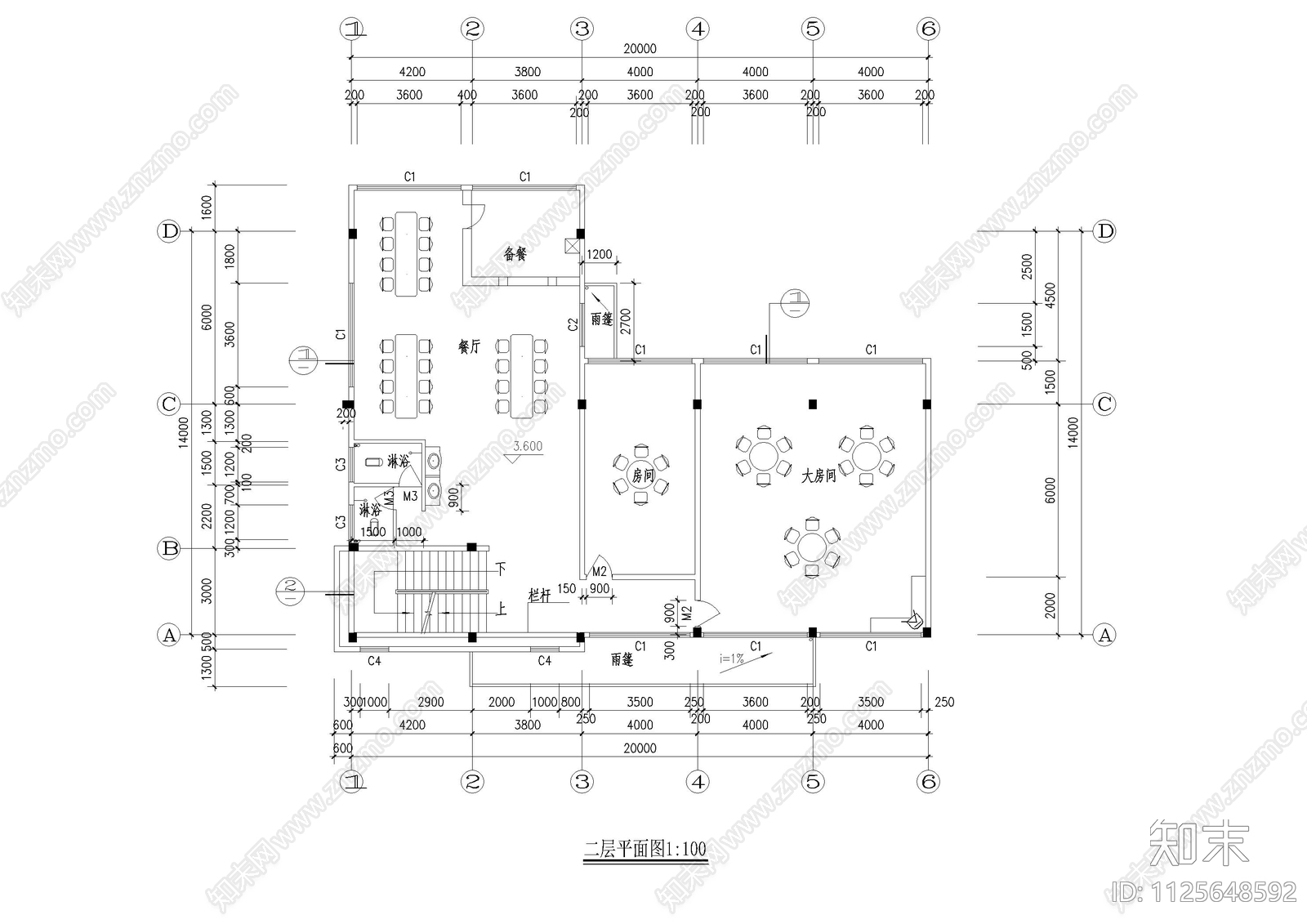 宿舍餐厅cad施工图下载【ID:1125648592】