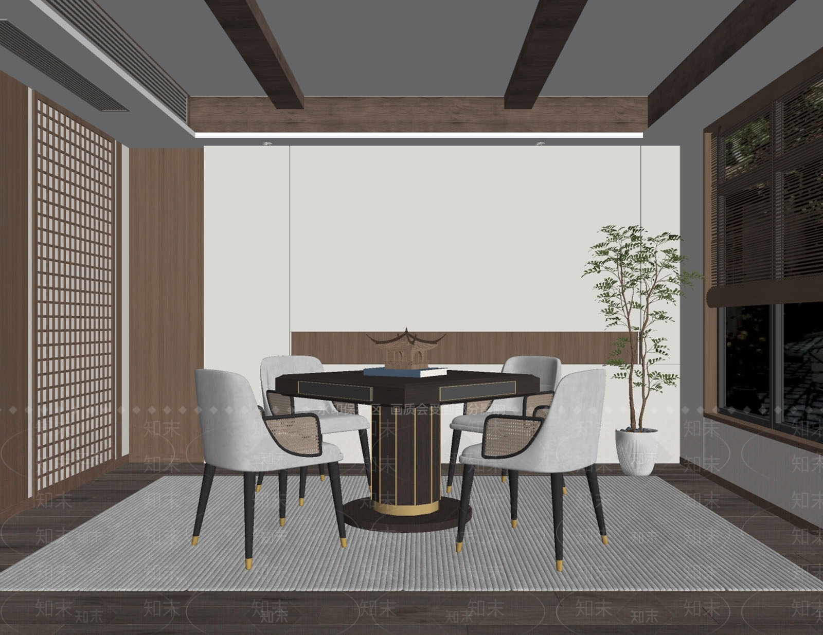 新中式棋牌室SU模型下载【ID:1125651980】