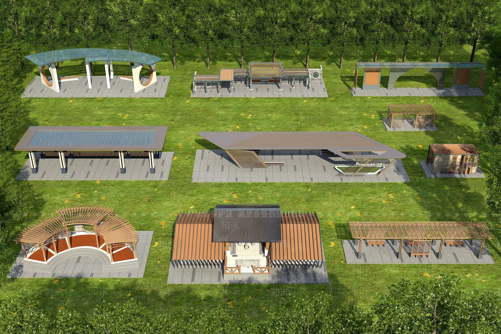 新中式景观廊架3D模型下载【ID:1125653380】