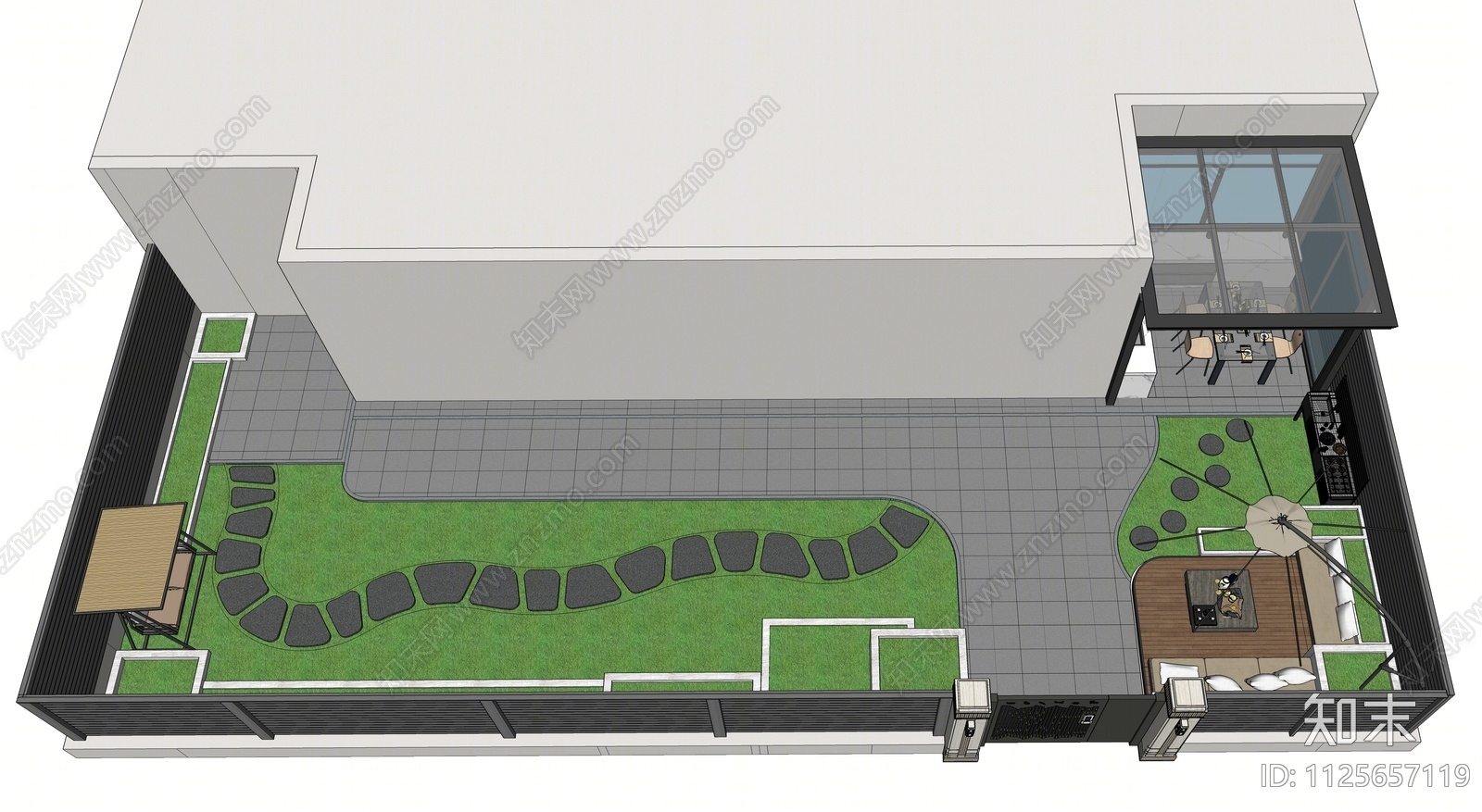 现代庭院花园SU模型下载【ID:1125657119】