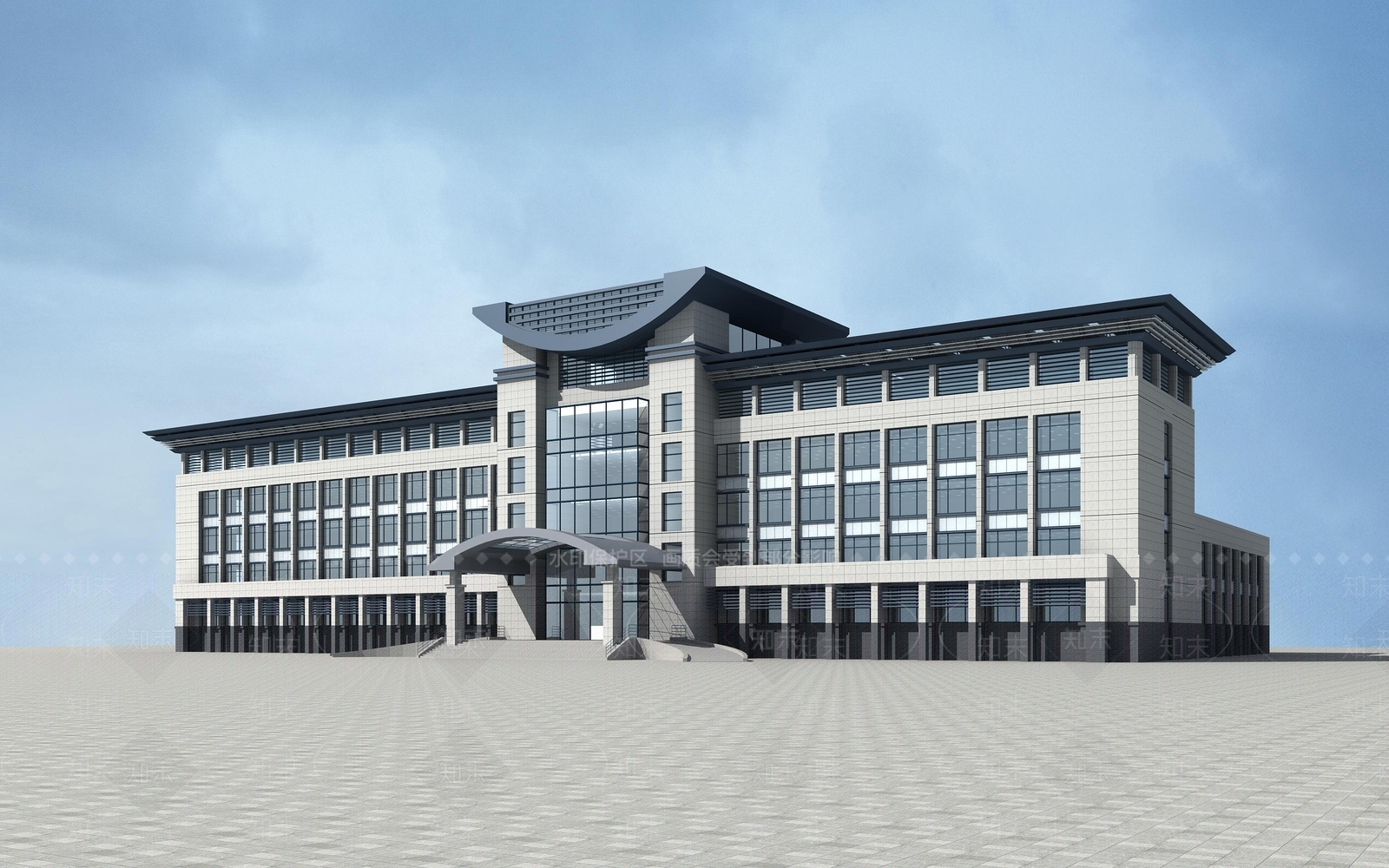 现代行政办公楼3D模型下载【ID:1125664113】_知末3d模型网