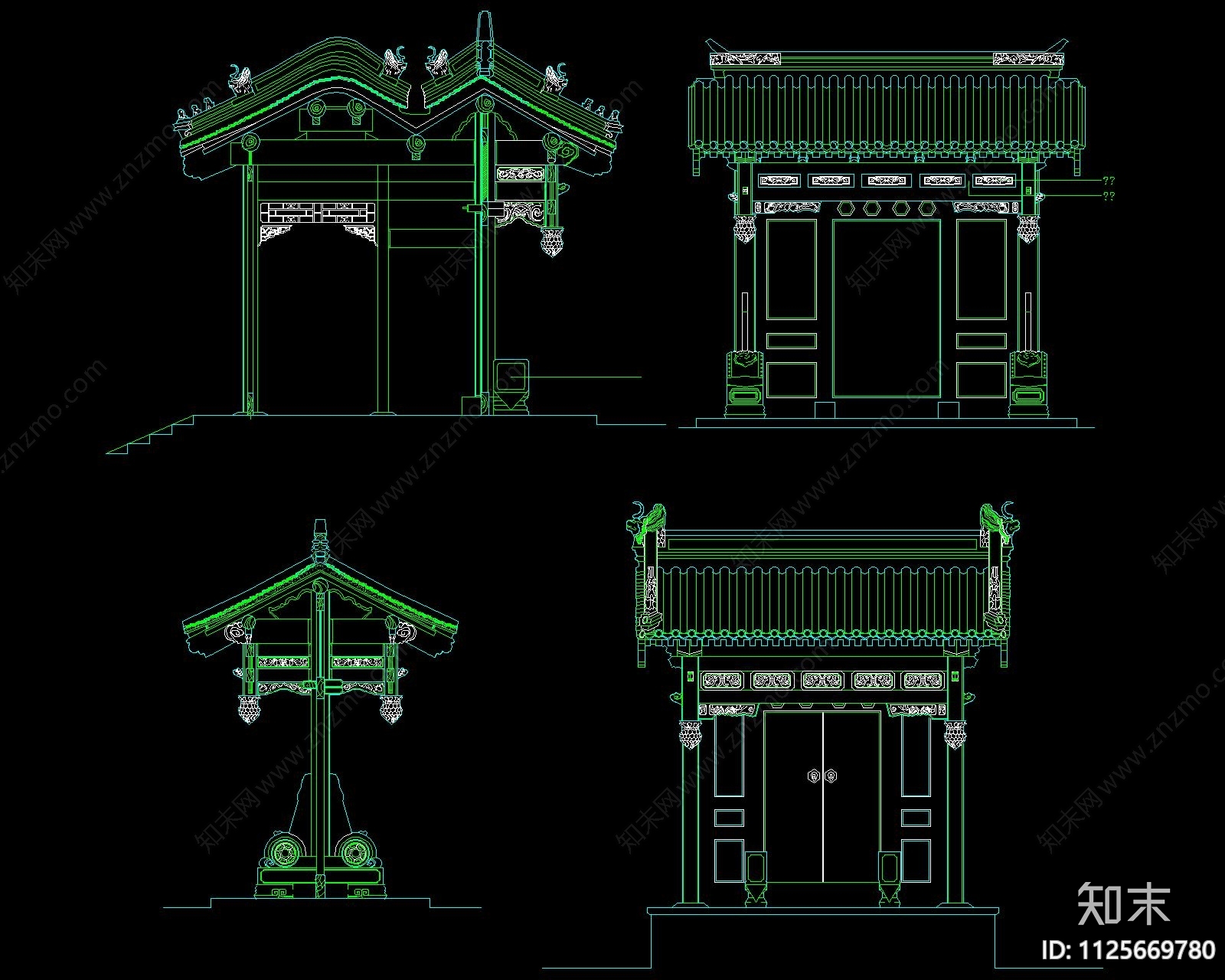 中式古建门头cad施工图下载【ID:1125669780】