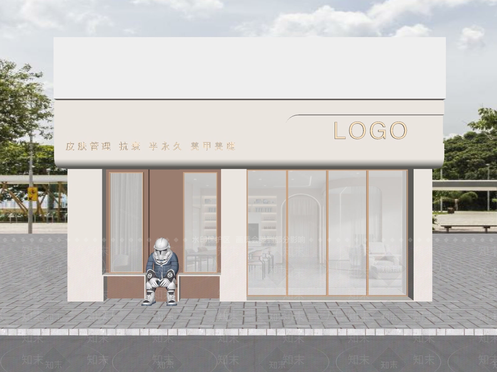 现代美容店门头门面SU模型下载【ID:1125674116】_知末su模型网