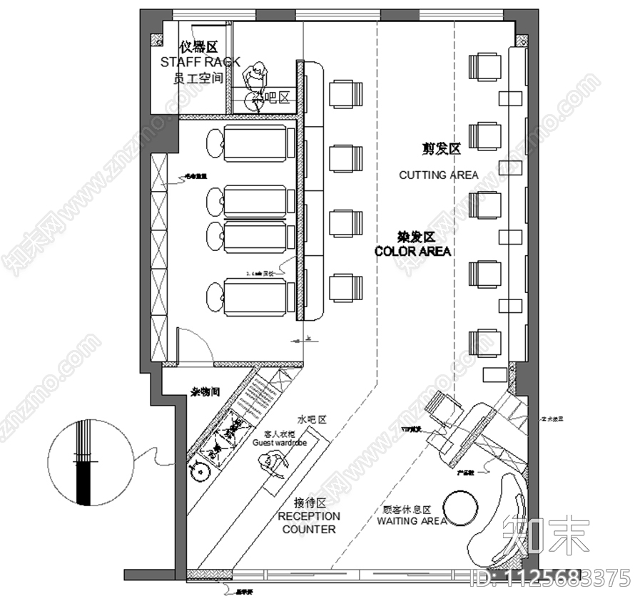 美发理发店cad施工图下载【ID:1125683375】