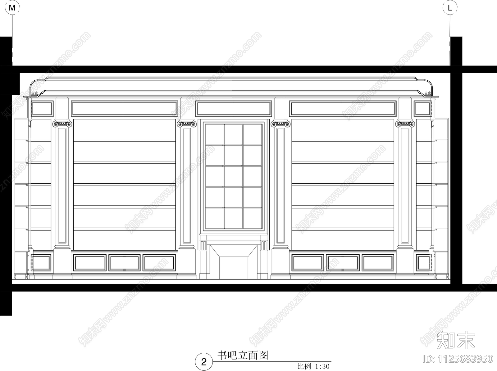 欧式古典多立克柱式书吧cad施工图下载【ID:1125683950】