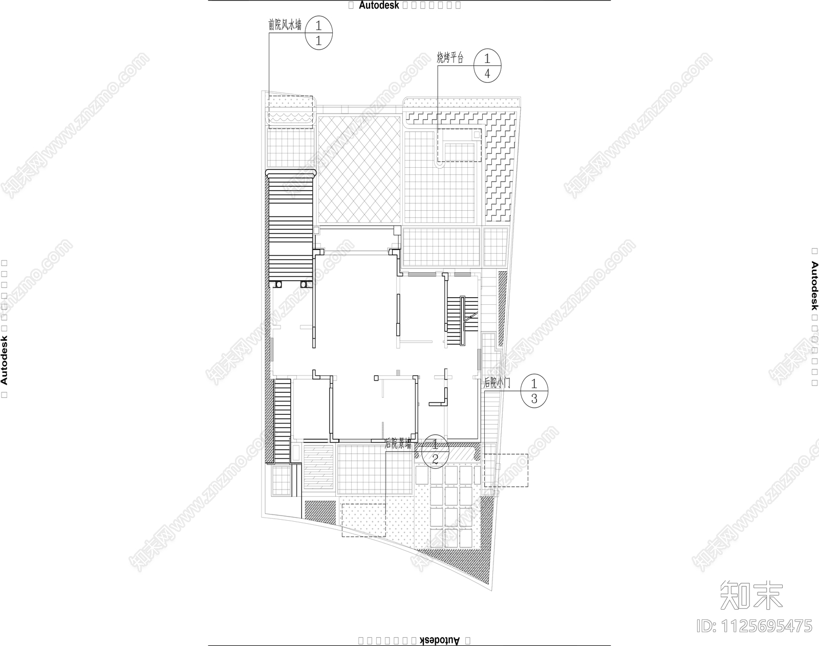 中式简约风格庭院cad施工图下载【ID:1125695475】