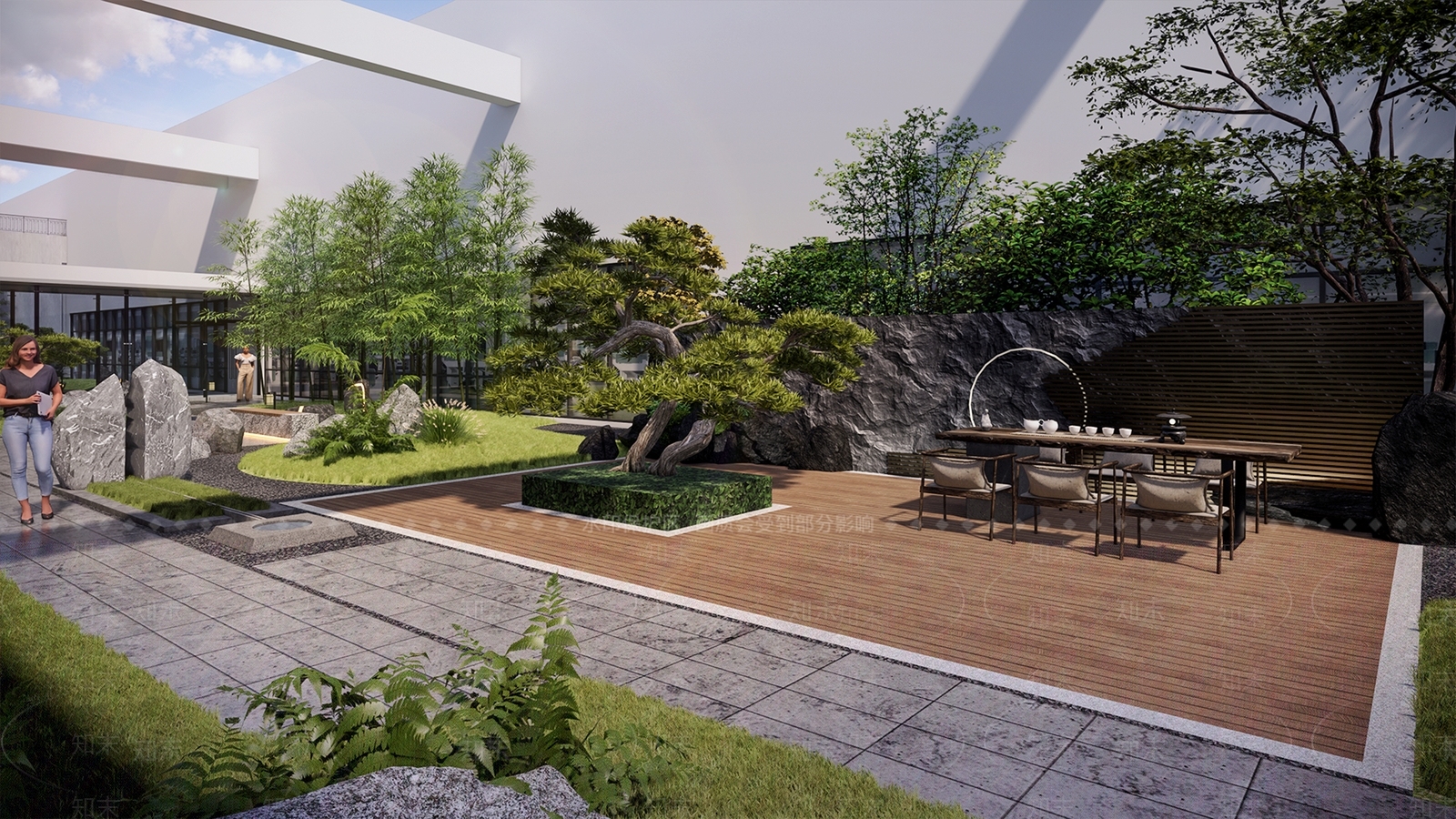 中式办公中庭景观SU模型下载【ID:1125696548】