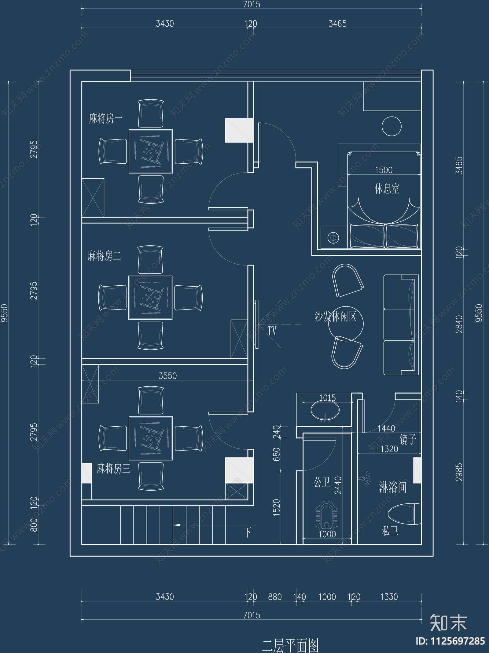 麻将房棋牌室CAD平面图施工图cad施工图下载【ID:1125697285】