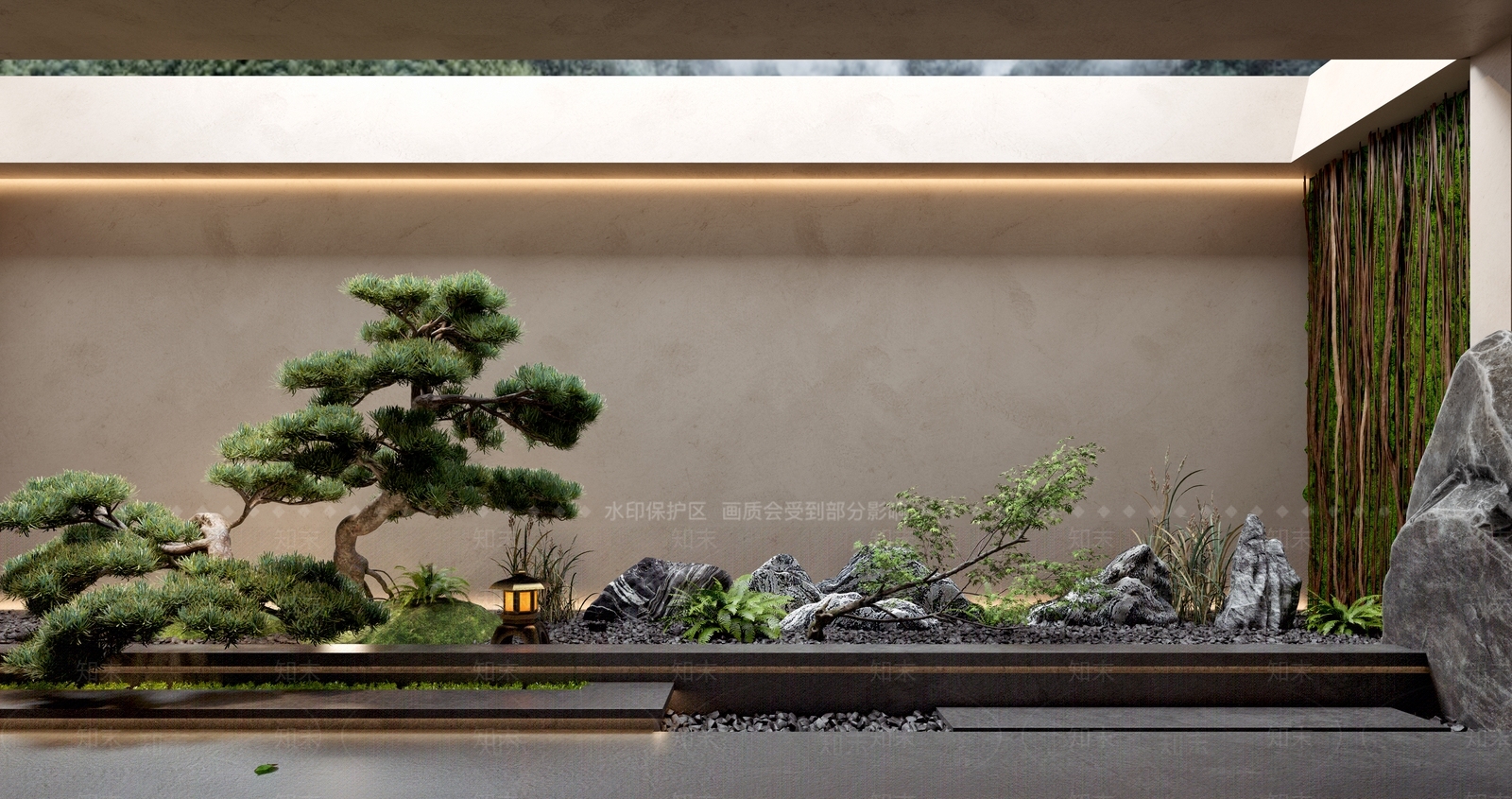 新中式室内景观3D模型渲染效果图