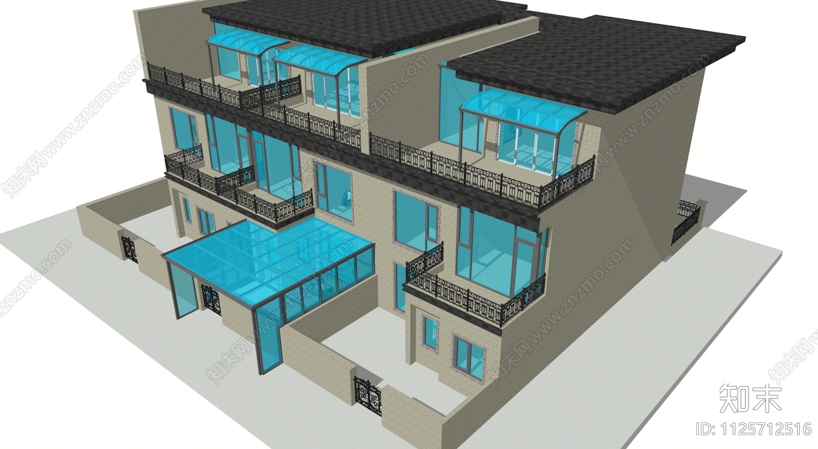现代联排别墅SU模型下载【ID:1125712516】
