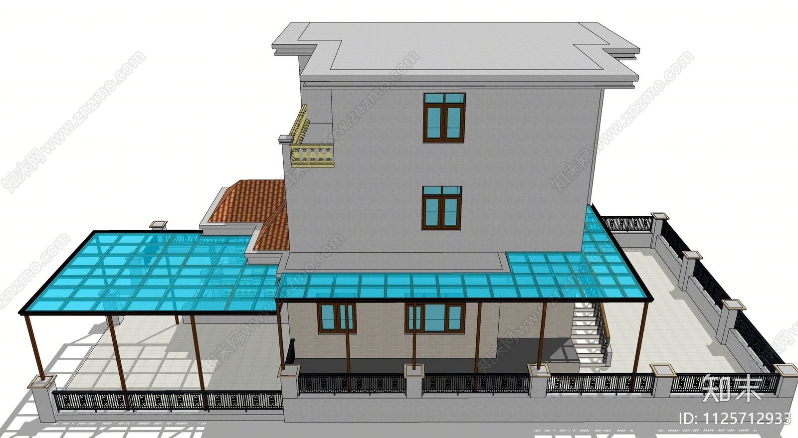 现代独栋别墅建筑SU模型下载【ID:1125712933】