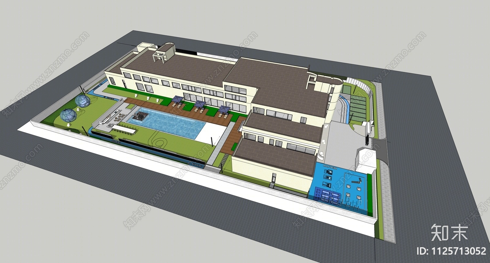 现代户外游泳池SU模型下载【ID:1125713052】