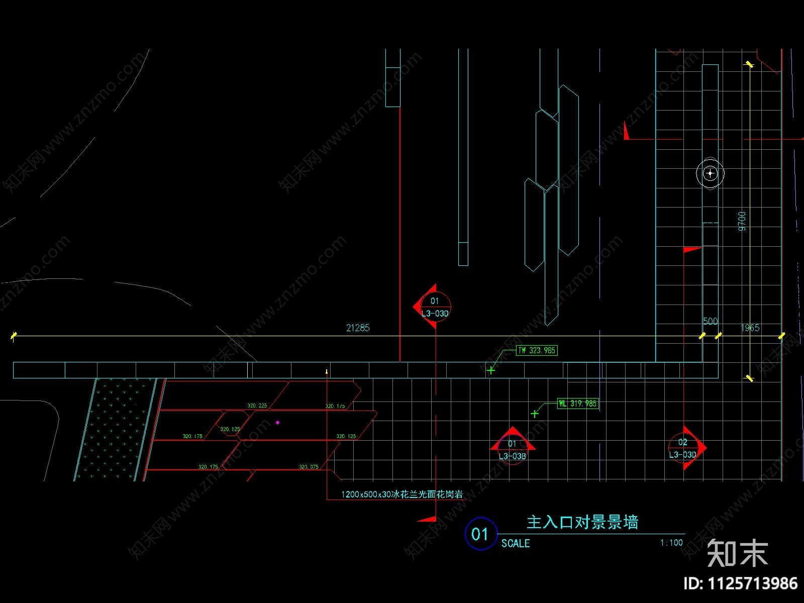 现代入口景观墙cad施工图下载【ID:1125713986】