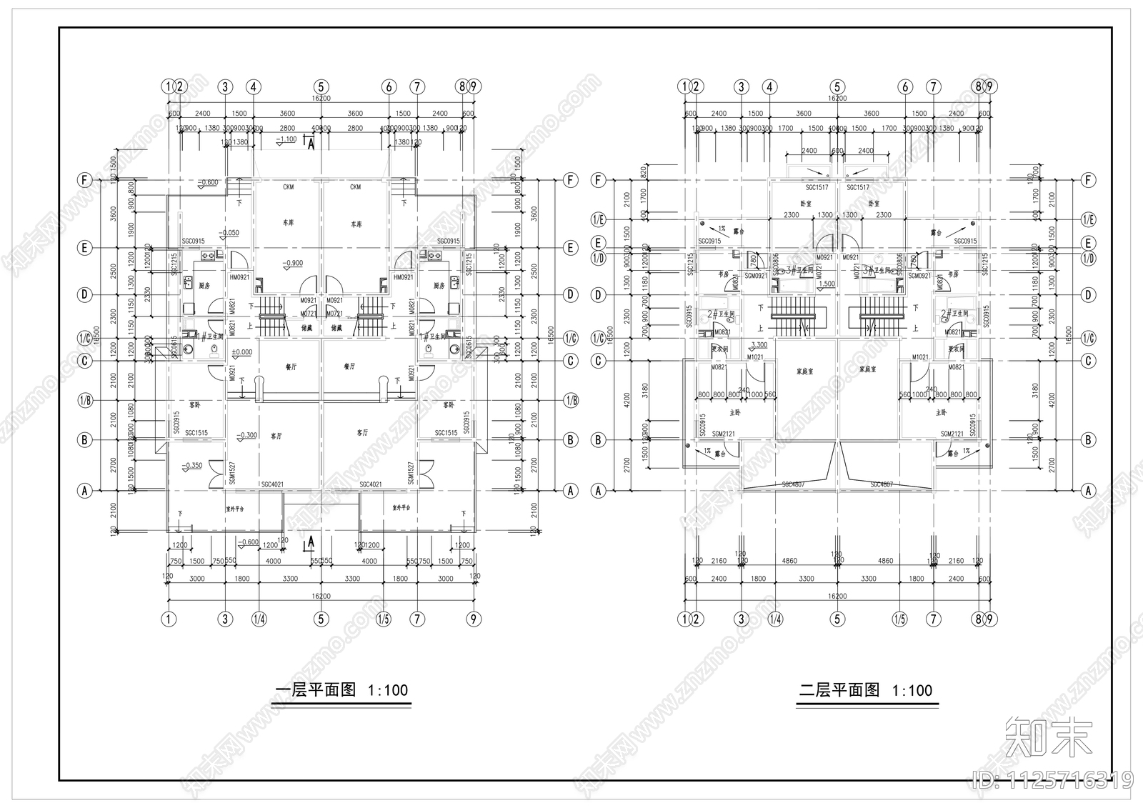双拼别墅户型合集施工图下载【ID:1125716319】