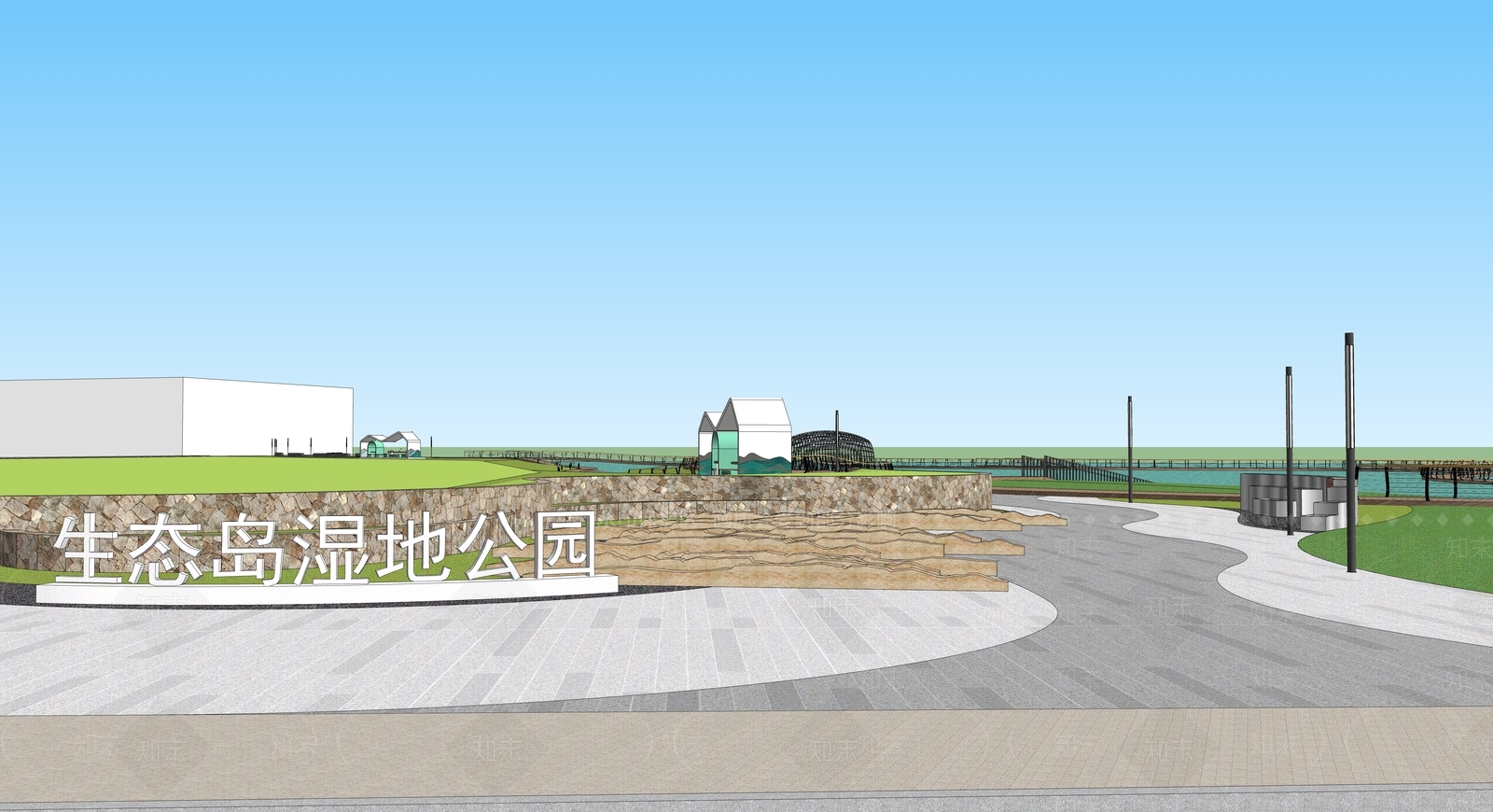 现代生态湿地公园SU模型下载【ID:1125719354】