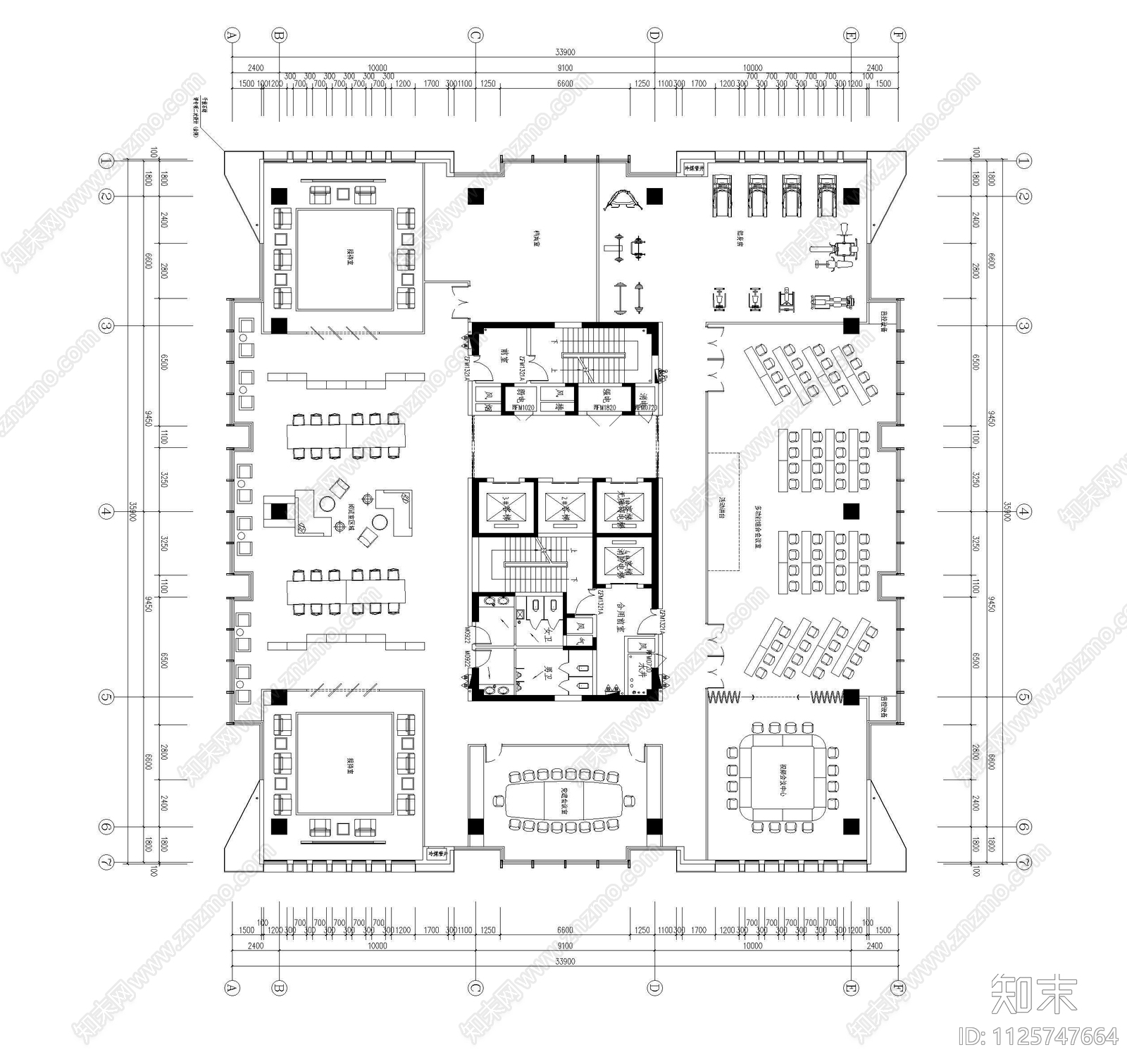 现代简约办公平面方案CAD图块施工图下载【ID:1125747664】