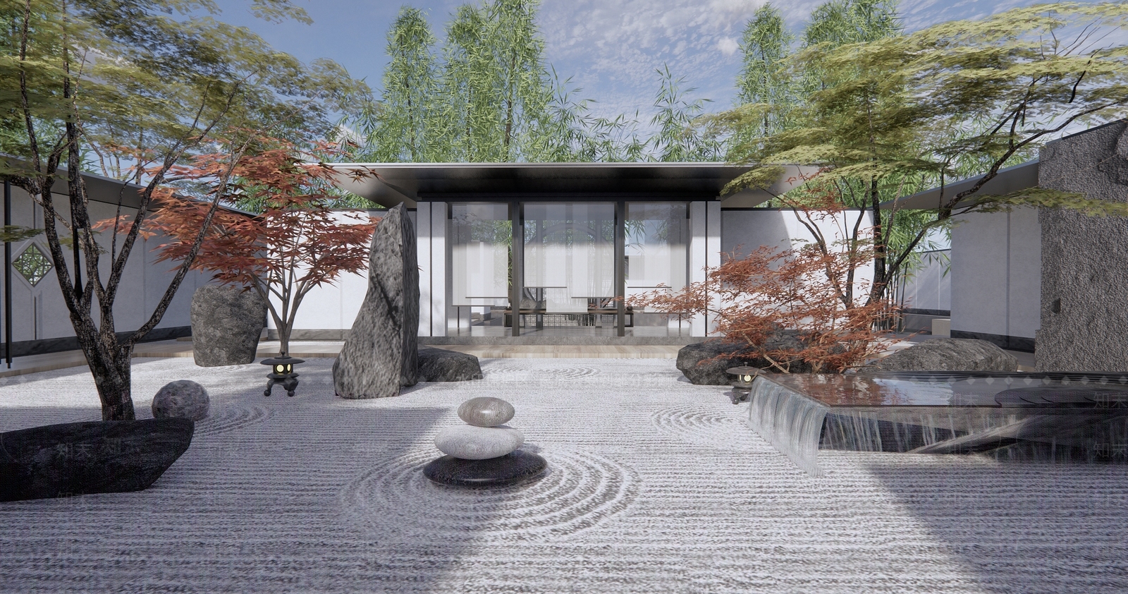 新中式枯山水庭院景观3D模型下载【ID:1125725242】_知末3d模型网