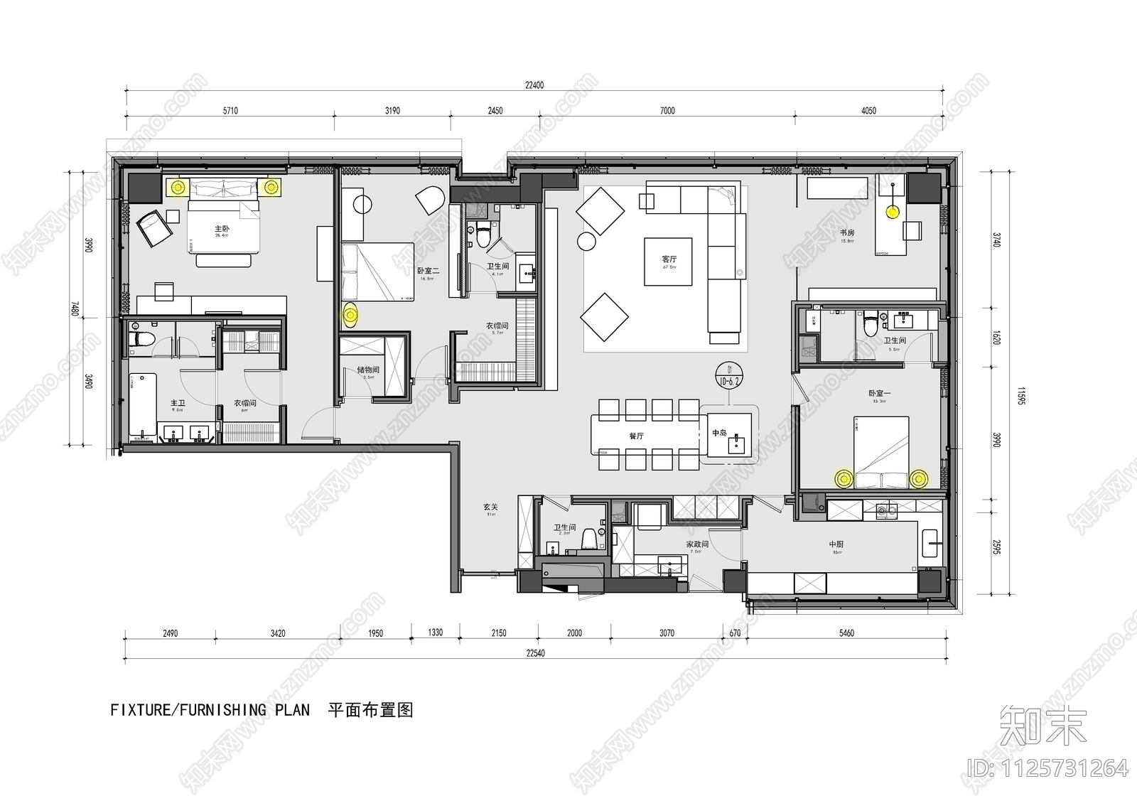 250㎡大平层家装cad施工图下载【ID:1125731264】