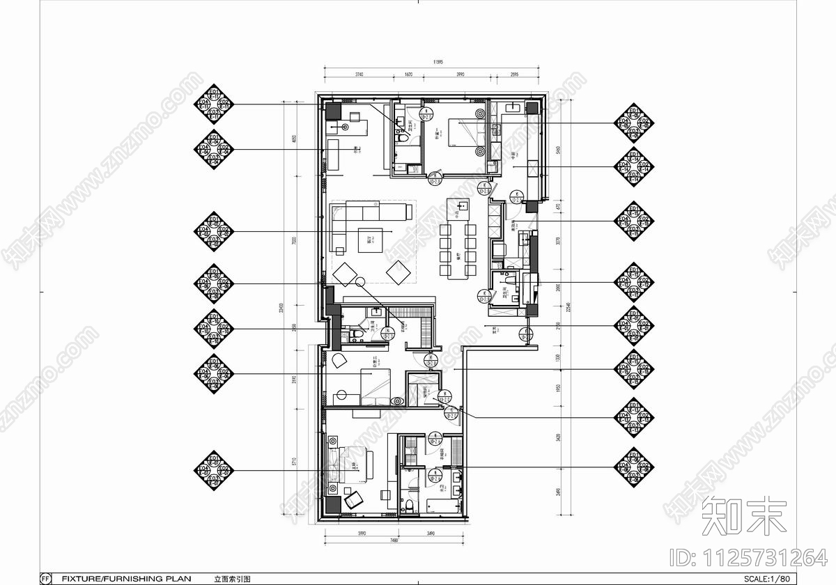 250㎡大平层家装cad施工图下载【ID:1125731264】