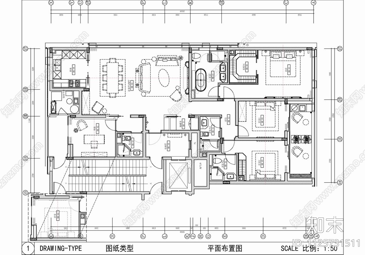 240㎡大平层家装cad施工图下载【ID:1125731511】