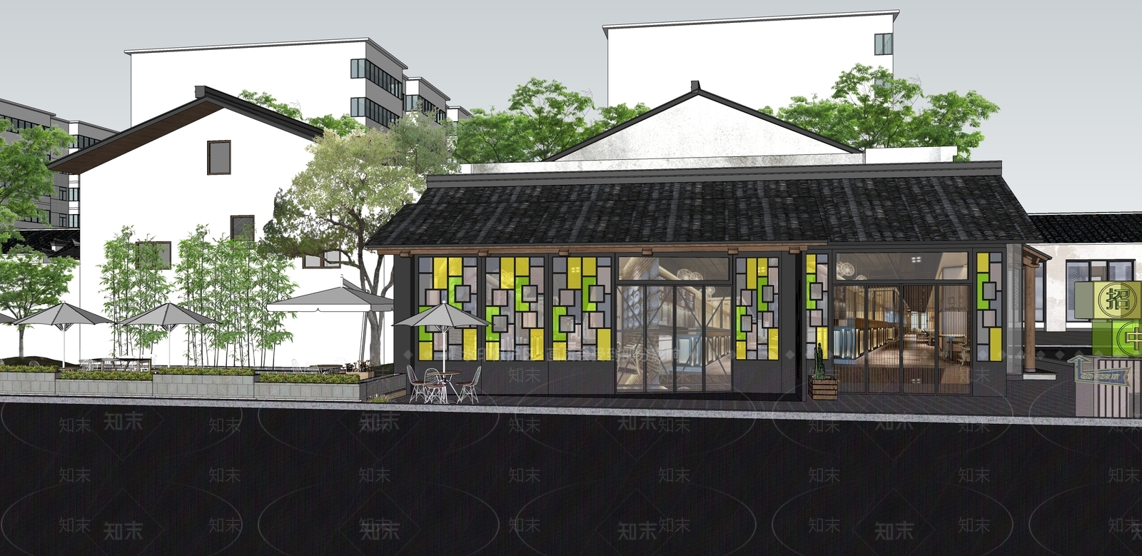 现代商业街外摆SU模型下载【ID:1125749788】
